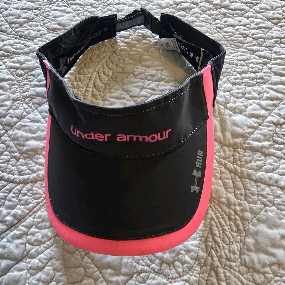 Under Armour Visor Hat Strapback Adjustable Running Grey And Pink